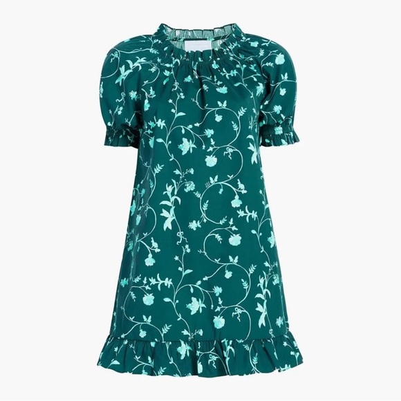 HILL HOUSE THE KATHERINE NAP DRESS GREEN BOTANICAL NWT XS